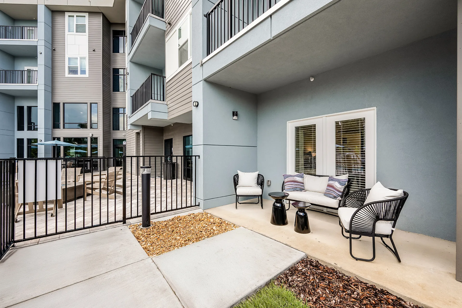 Apartment porch with seating